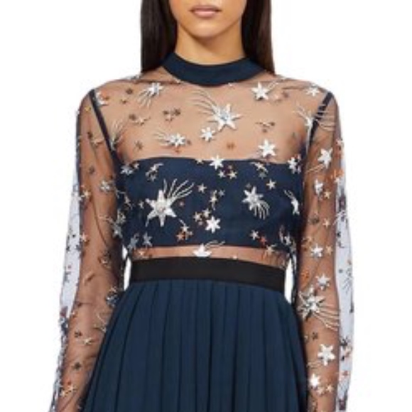 NWT Navy Star Embroidered Pleated Gown Formal Dres - Picture 2 of 7